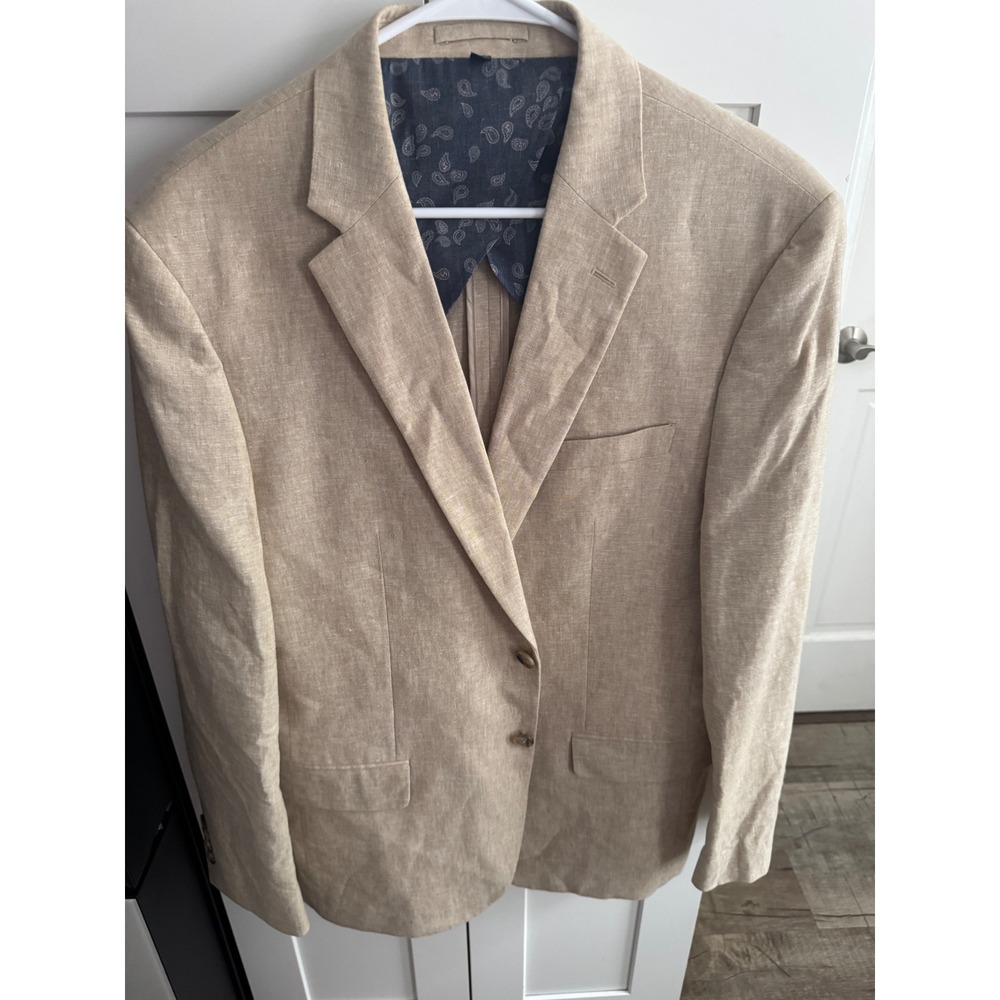 Jos. A. Bank Mens 42R Slim Fit Tan Linen Cotton Blend Blazer Sport Coat Paisley
